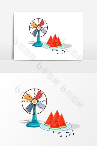夏日彩色风扇卡通元素图片