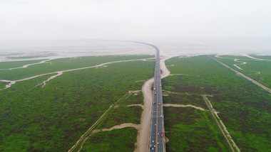 航拍杭州湾跨海大桥东岸