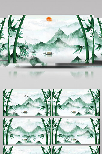 中国风翠竹水墨山水4K背景视频AE模板图片