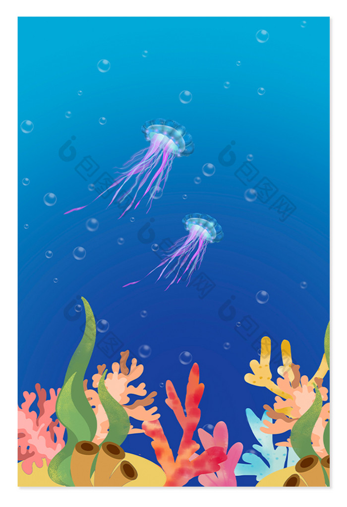 世界海洋日海生物插画背景