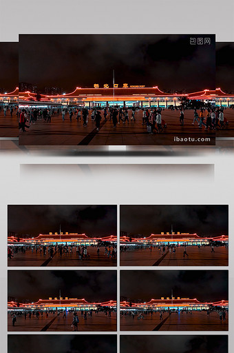 4K实拍珠海拱北口岸夜间人流量延时摄影图片