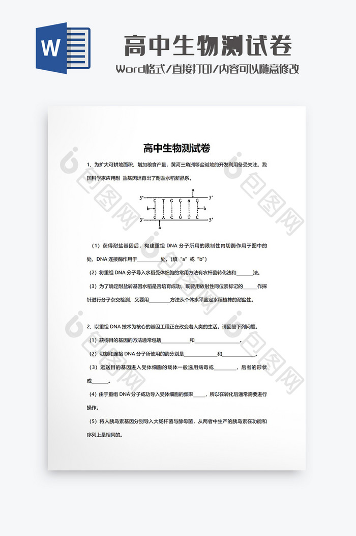 高中生物测试卷Word模板