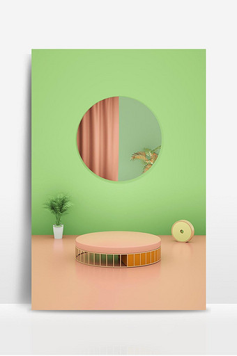小清新绿色氛围粉红台面展示植物图片