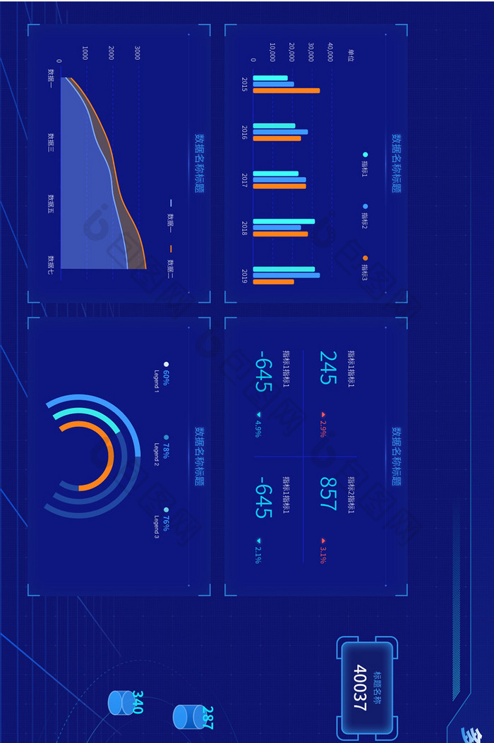 蓝色科技大屏大数据可视化UI网页界面