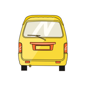 手绘黄色面包车背面图片