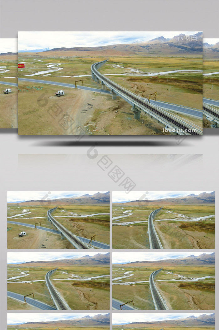 4K航拍中国火车铁路大桥跨越青藏高原