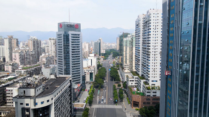 航拍福州五四路商业街高楼建筑