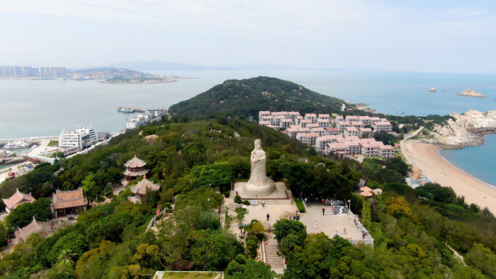 航拍莆田湄洲岛妈祖庙妈祖雕像