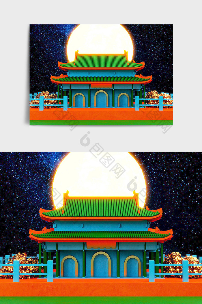 C4D中国风古代古风宫殿古建筑元素