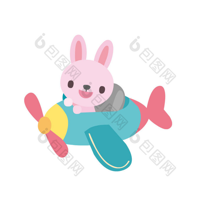 卡通可爱小兔子开飞机动图GIF