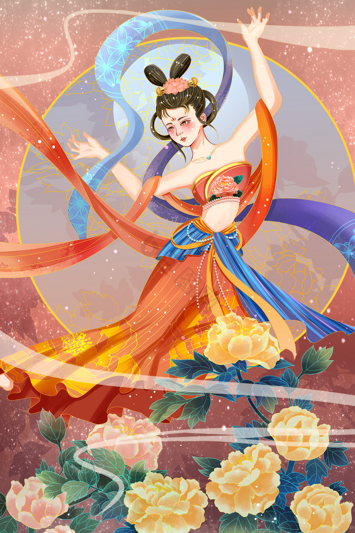 敦煌飞天舞蹈美女插画图片