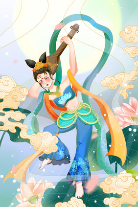 敦煌反弹琵琶美女插画