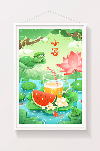 夏天清凉西瓜和果汁插画图片