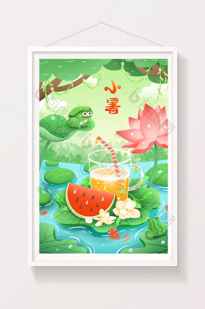 夏天清凉西瓜和果汁插画