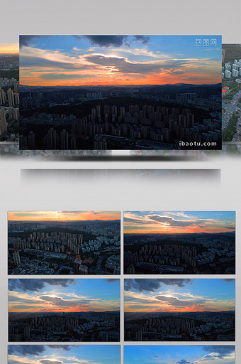 城市黄昏夕阳日落时分航拍景色图片