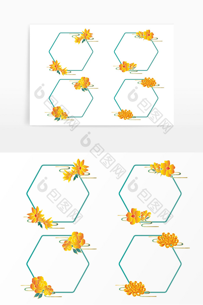 精致黄色花朵国潮中国风矢量边框纹理元素