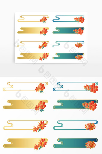 金色国潮中国风鎏金花朵边框纹理图片