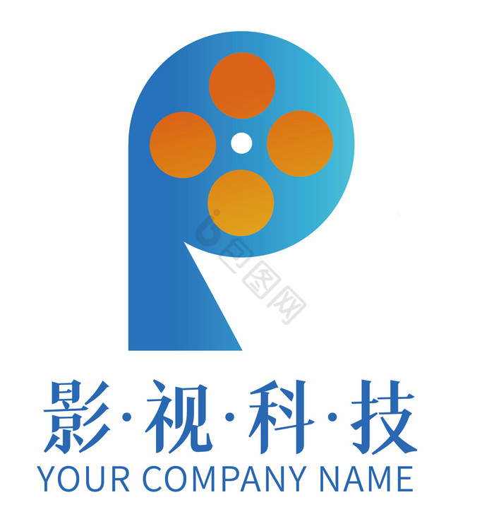 科技蓝影视胶片电影p字母logo