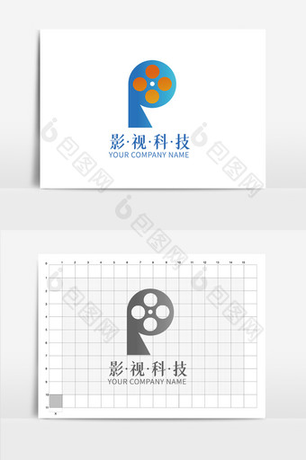 科技蓝影视胶片电影P字母logo图片