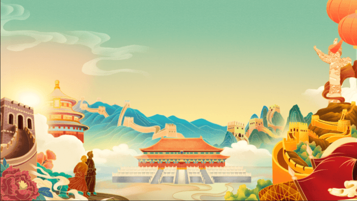 建党节长城国潮插画建党100周年背景视频