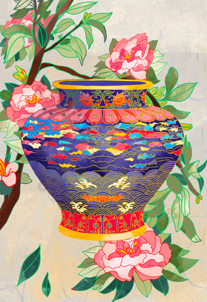 国风瓷器海棠花中国风国潮古典工艺美术