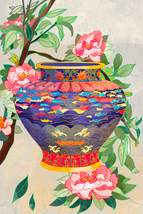 国风瓷器海棠花中国风古典工艺美术图片