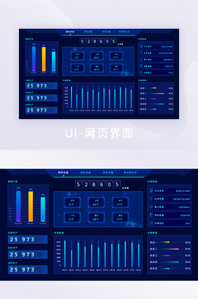 蓝色可视化设备商业行业大数据汇总界面