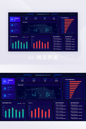 深色可视化后台设备科技大数据汇总界面UI