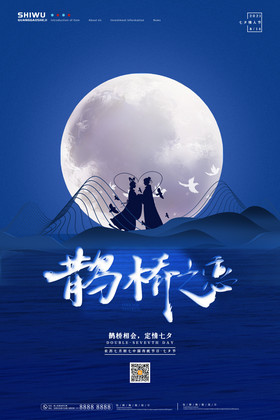 蓝色月球牛郎织女鹊桥之恋七夕海报