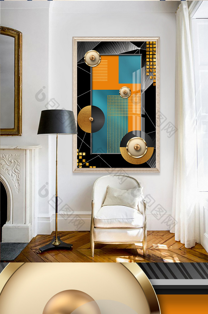 现代轻奢抽象几何金色质感玄关装饰画