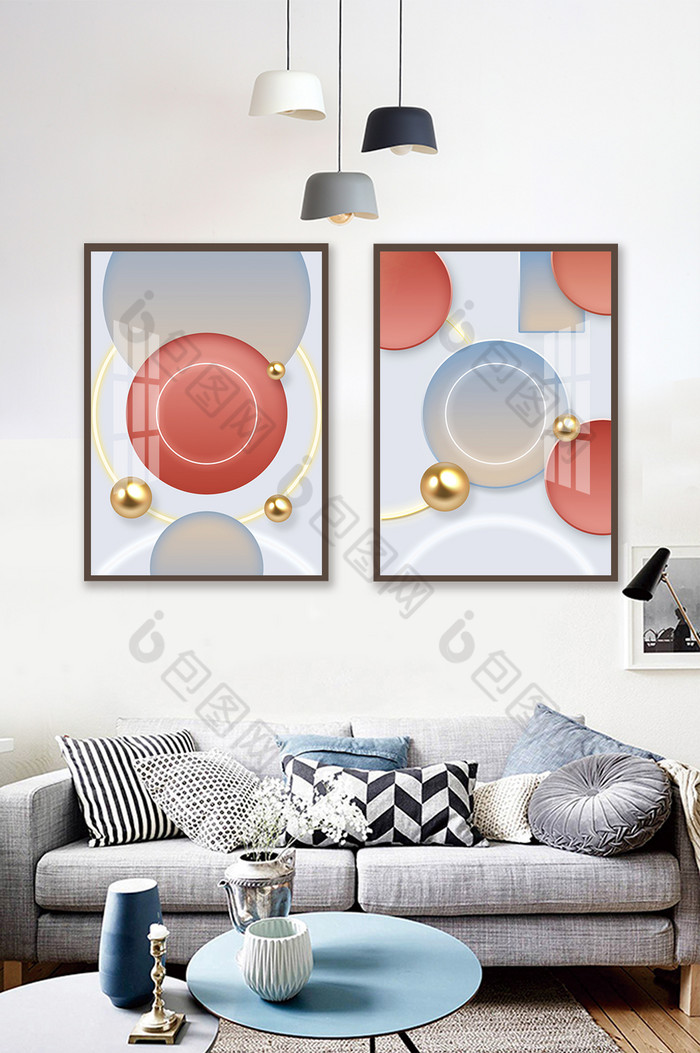 北欧光影几何形状抽象客厅装饰画图片图片