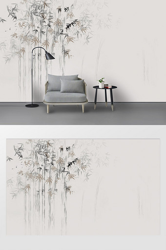 新现代文艺水墨竹子抽象意境背景墙图片
