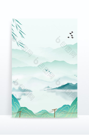 绿色中国风山水水墨背景图片