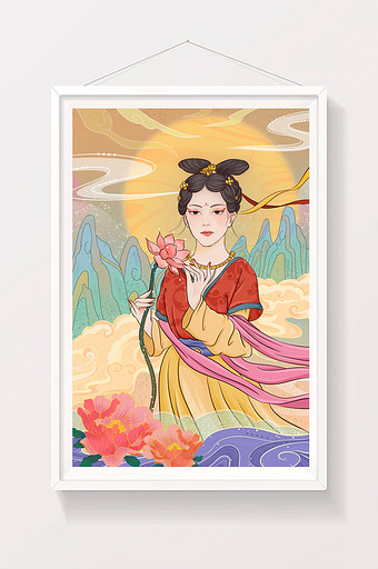 彩色典雅中国风古风美女插画图片