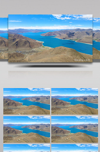 地标羊湖碧水蓝天自然风景4K航拍图片
