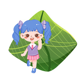 端午节粽子蓝发女孩图片
