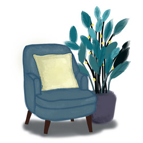 文艺风蓝色沙发和盆栽