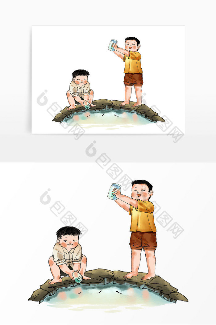 大暑抓蝌蚪的小男孩图片图片