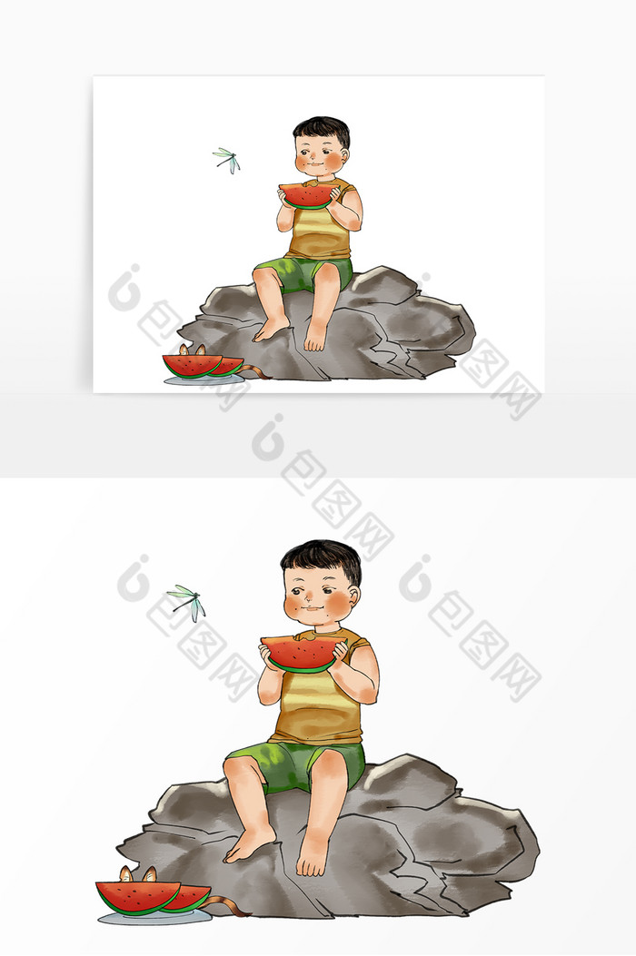 大暑吃西瓜的小男孩图片图片