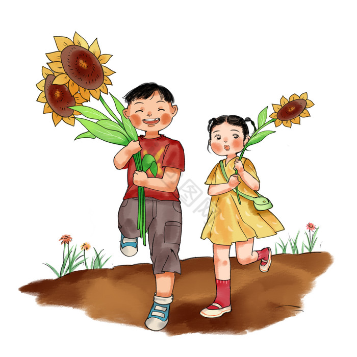 大暑拿向日葵的小孩图片