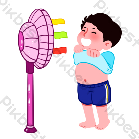 大暑风扇吹肚子的男孩
