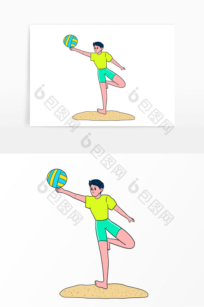 打沙滩排球运动的男孩