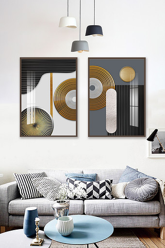 现代轻奢金属圆创意几何客厅背景装饰画图片