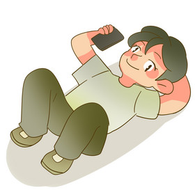 躺着玩手机男孩生活场景图片
