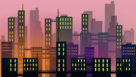城市黎明夜景插画图片
