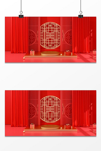 中国风中式大红背景金色尊贵展台图片