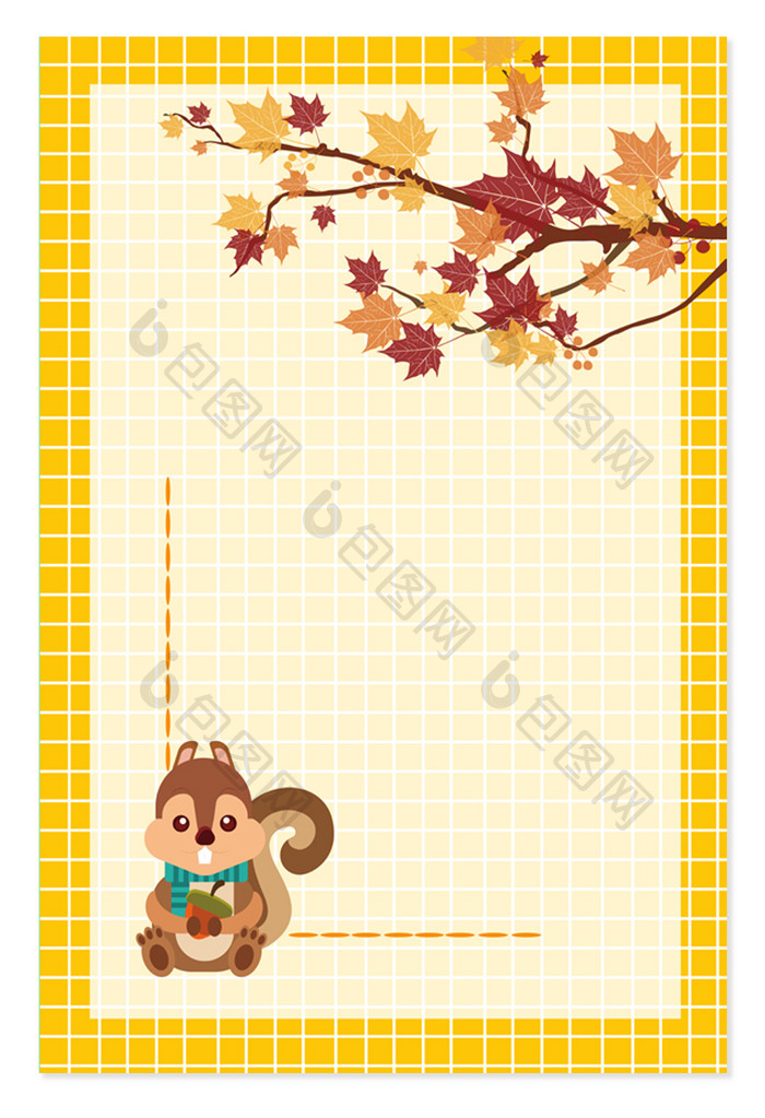 立秋儿童松鼠枫树手绘背景