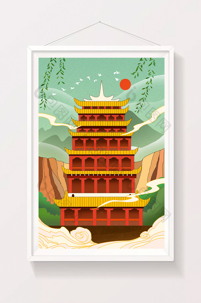 敦煌莫高窟旅游插画图片