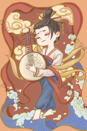 绘本风敦煌少女插画