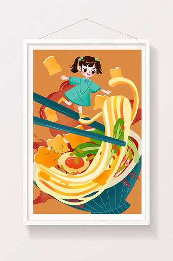 橙色清新扁平肌理风螺蛳粉商品营销插画图片